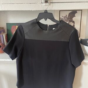 Sandro Black Short-Sleeve Mixed-Material Top